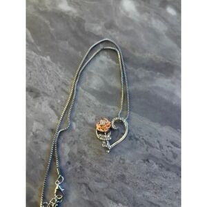 Silver Heart Rose Pendant Necklace Women's Fashion Jewelry